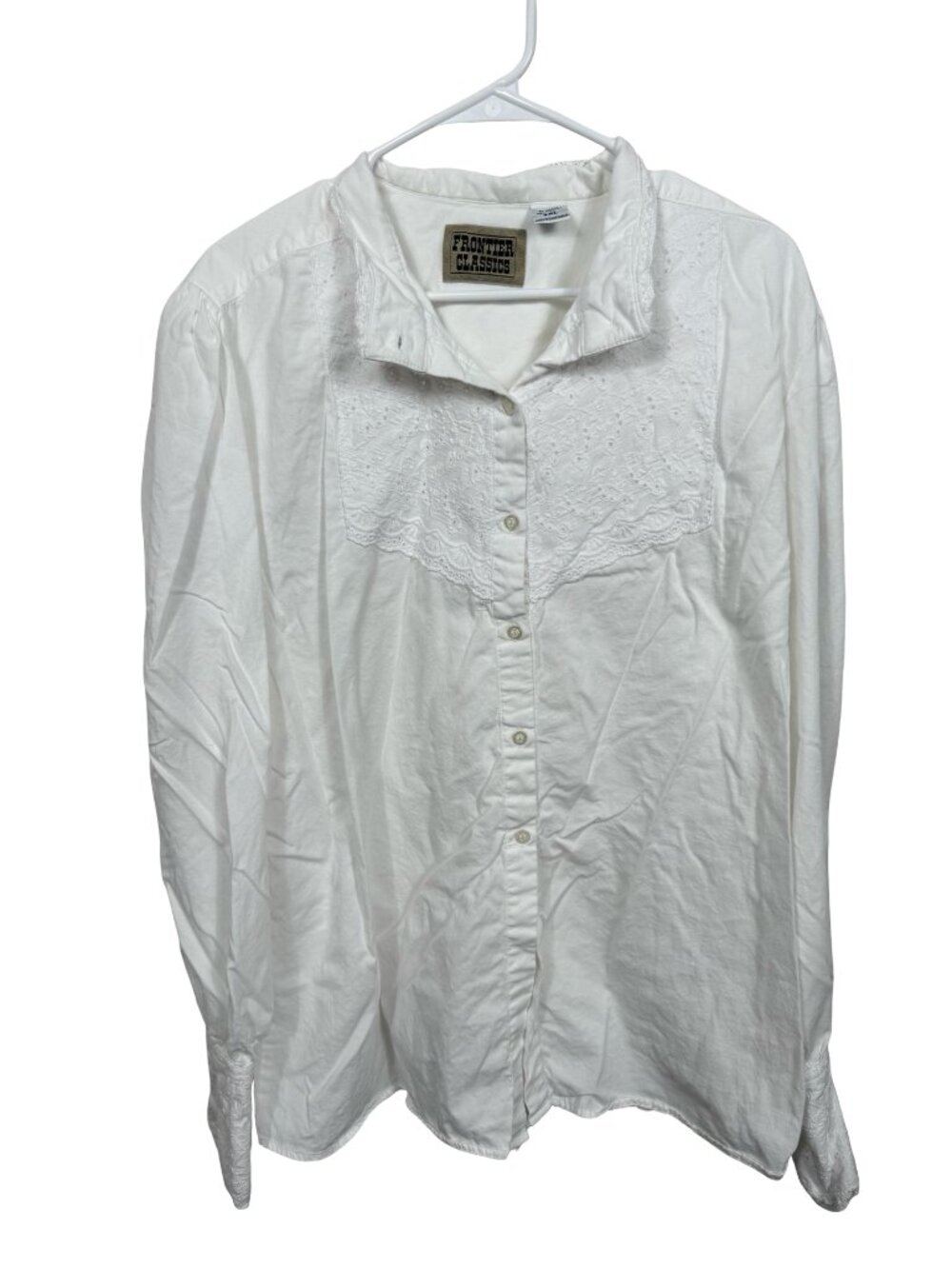 Frontier Classics Button Up Shirt Womens 3XL White Embroidered Crochet Western